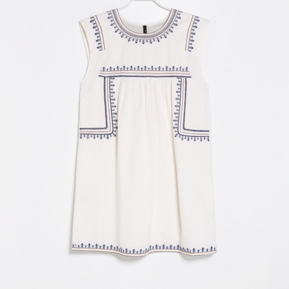 MNGO Mango Bohemien Embroidered Cream Cotton Mexican Peasant Dress Size 16 - Picture 2 of 5